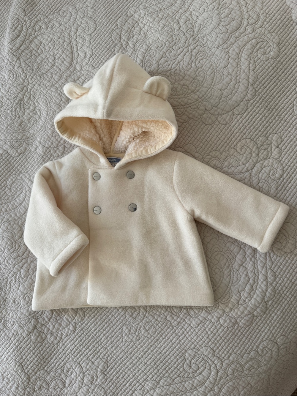 Jacadi Baby Hooded Double-Breasted Coat - Cream